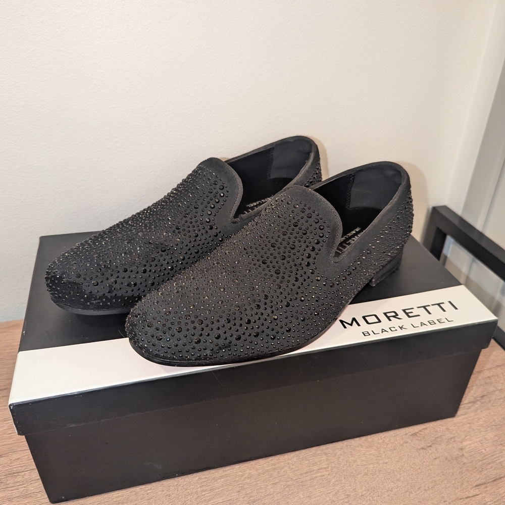 Moretti Black Label Men's Studded Black Loafers| Dress Shoes